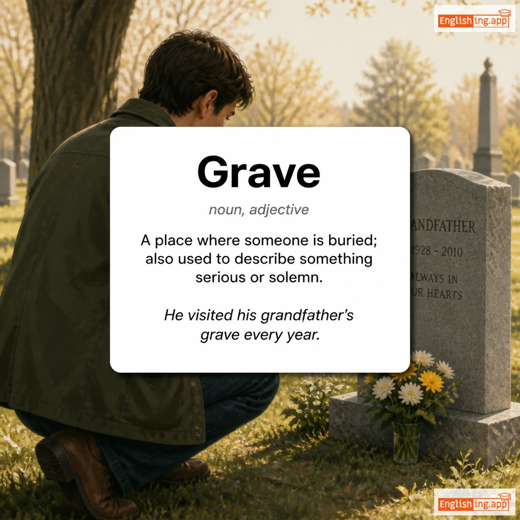 Grave definition card — visual illustration of the meaning