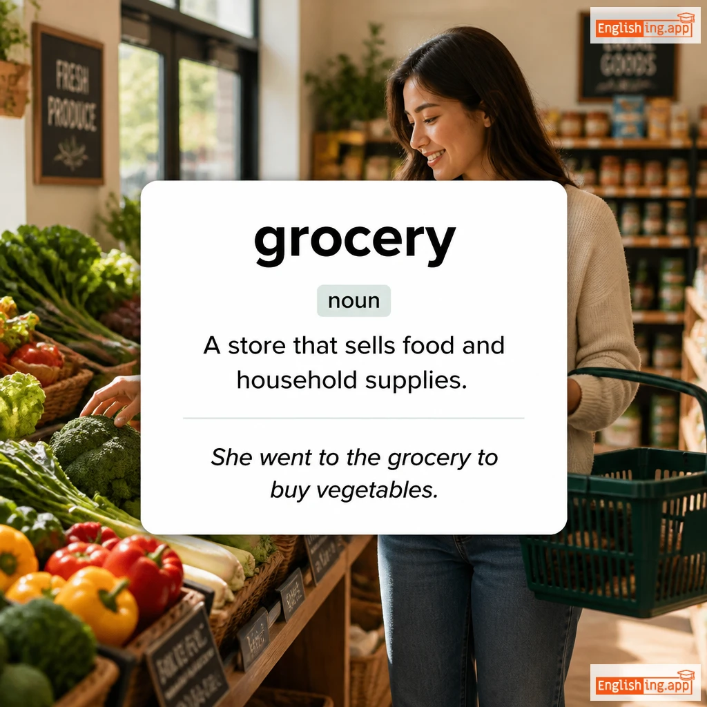 grocery definition card — visual illustration of the meaning
