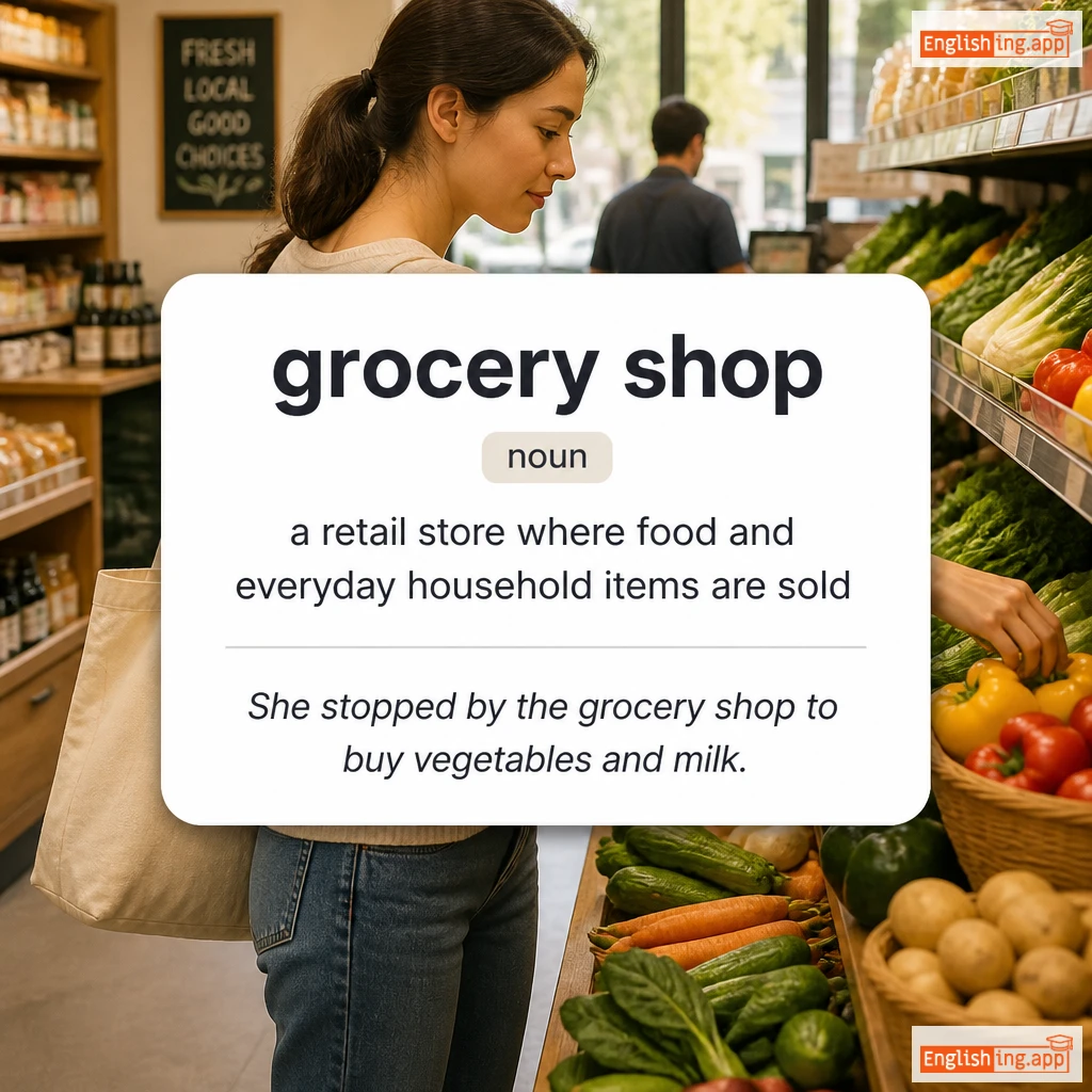 grocery shop definition card — visual illustration of the meaning