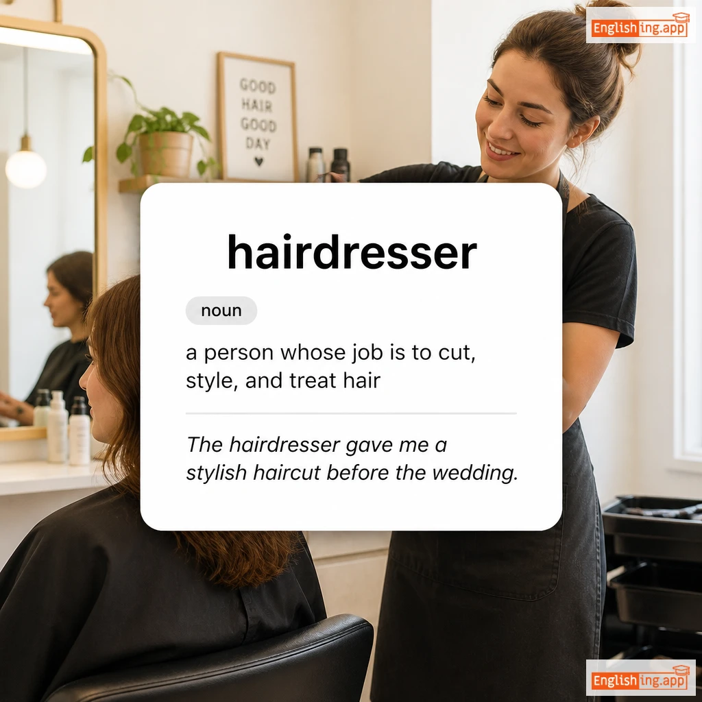 hairdresser definition card — visual illustration of the meaning