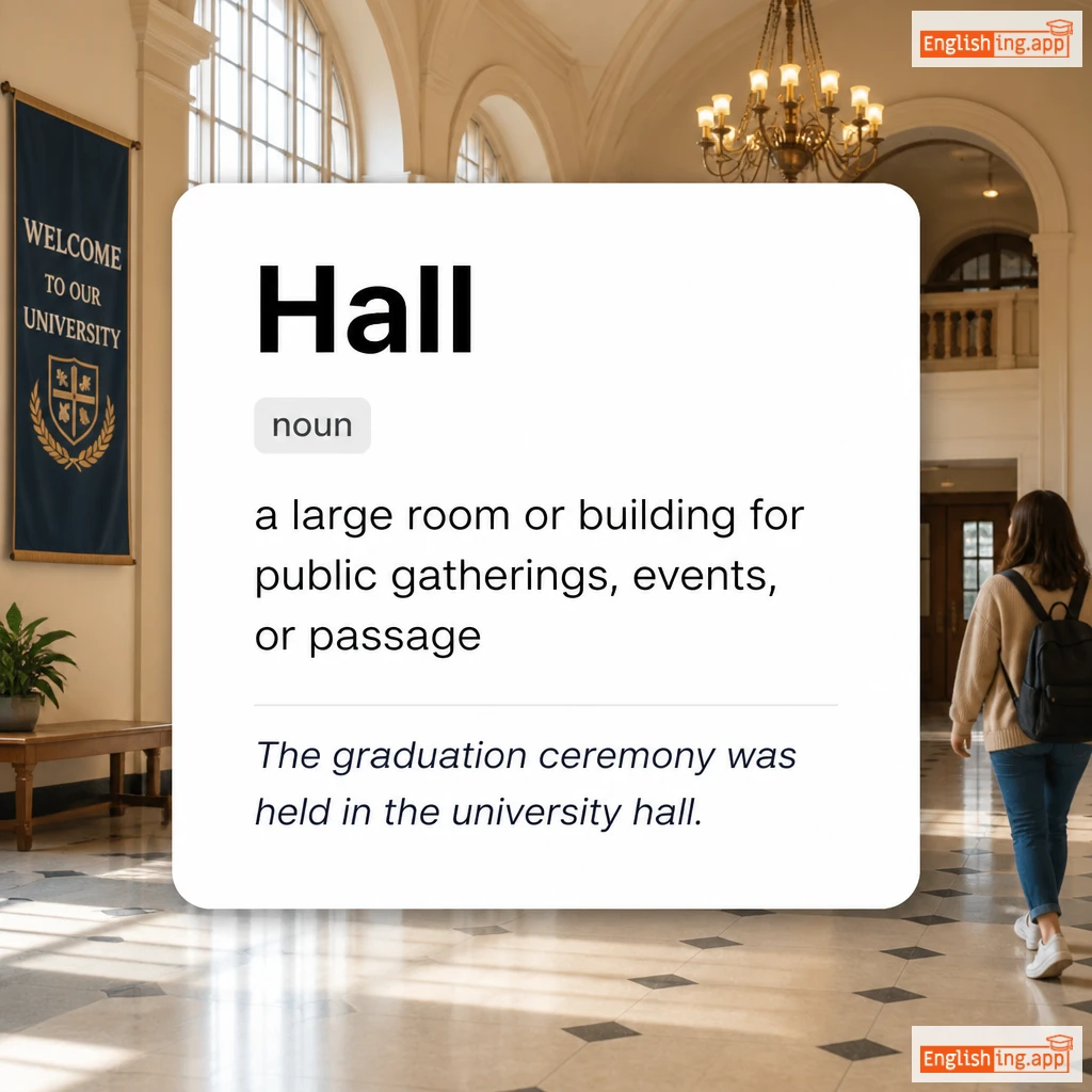 Hall definition card — visual illustration of the meaning