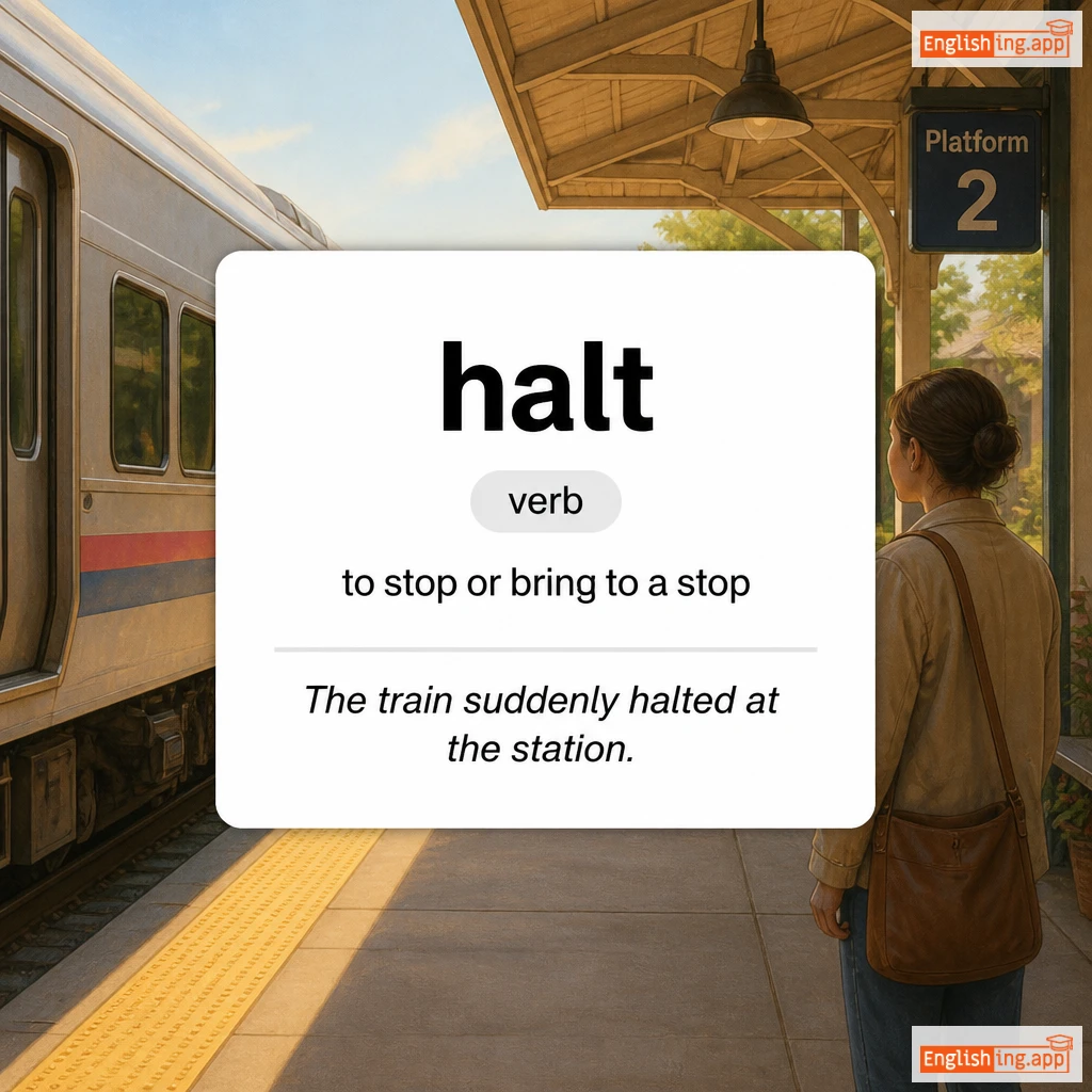 halt definition card — visual illustration of the meaning