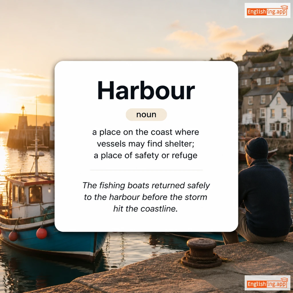 Harbour definition card — visual illustration of the meaning