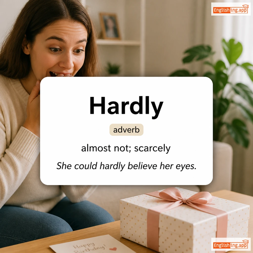 Hardly definition card — visual illustration of the meaning