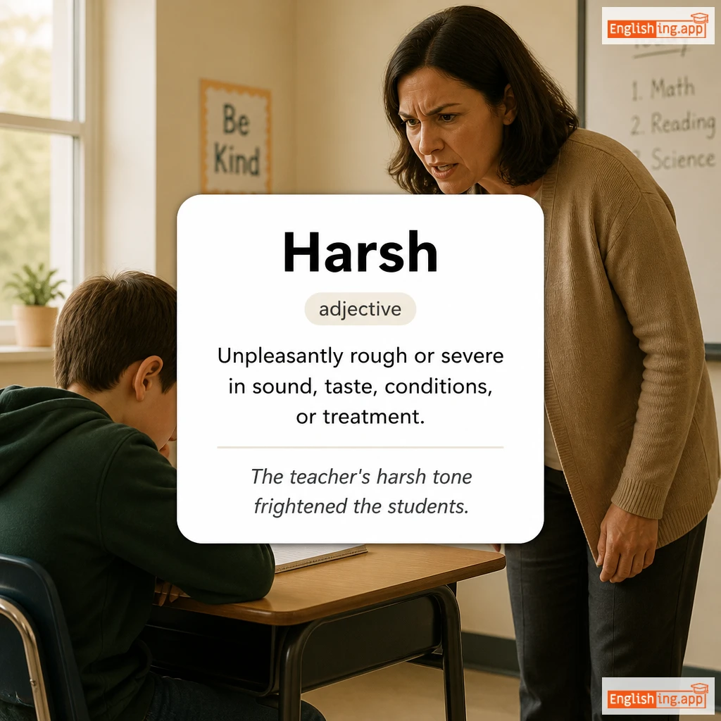 Harsh definition card — visual illustration of the meaning