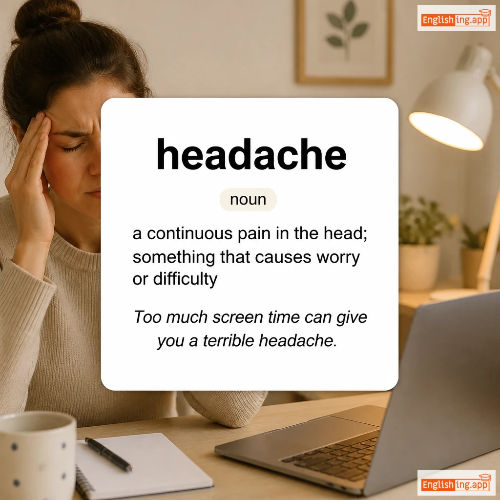 headache definition card — visual illustration of the meaning