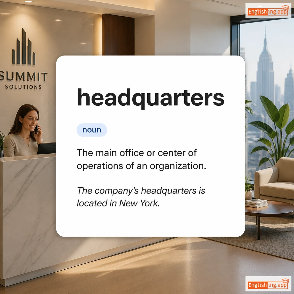 headquarters definition card — visual illustration of the meaning