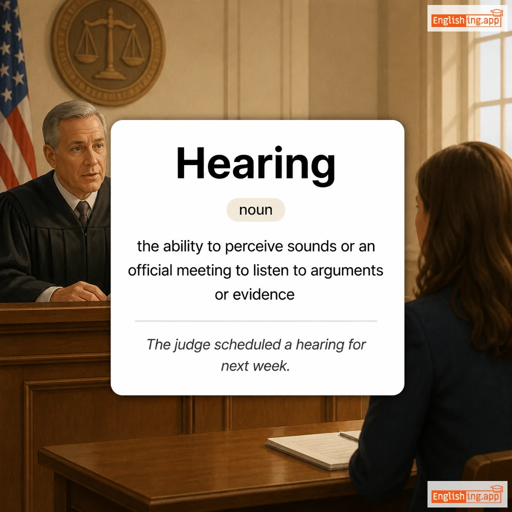 Hearing definition card — visual illustration of the meaning