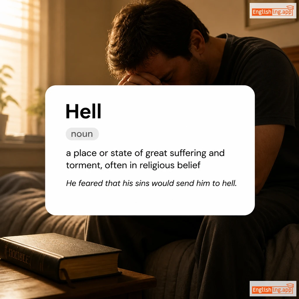 Hell definition card — visual illustration of the meaning