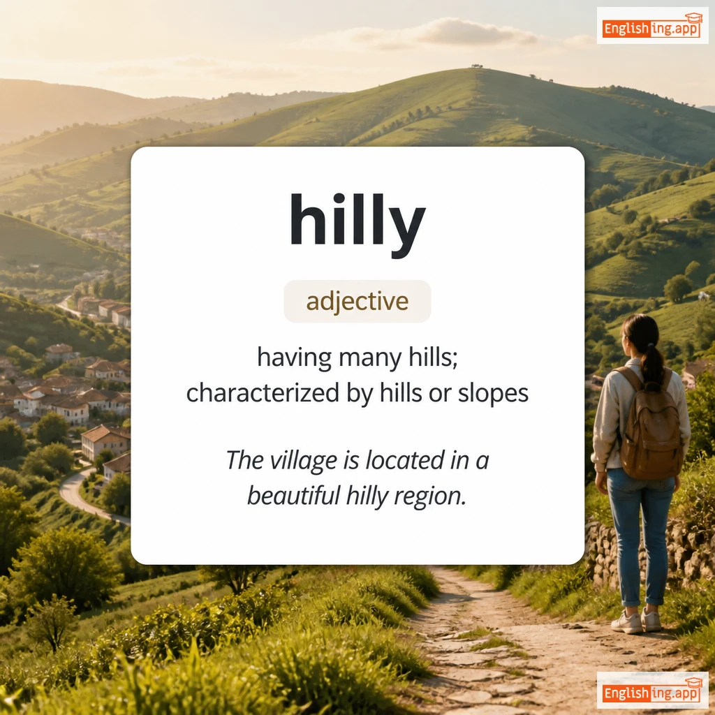 hilly definition card — visual illustration of the meaning