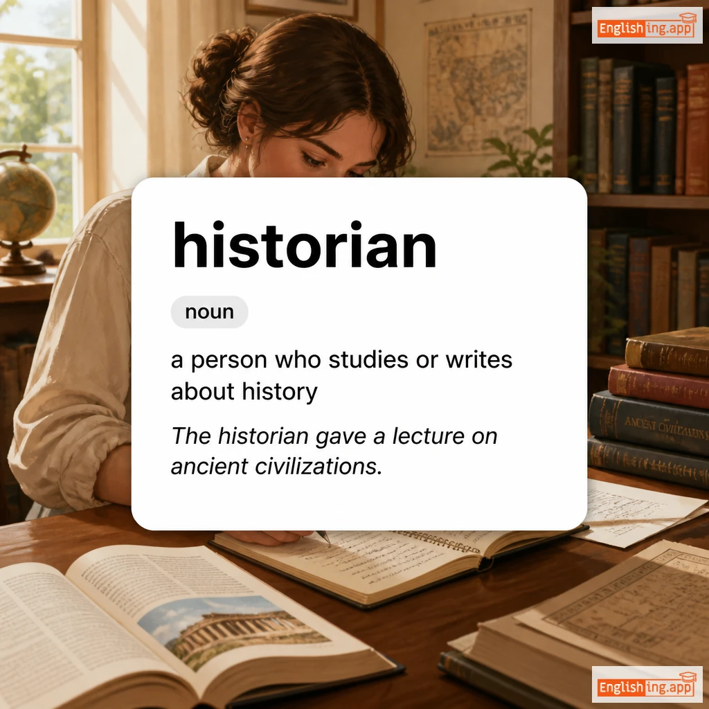 historian definition card — visual illustration of the meaning
