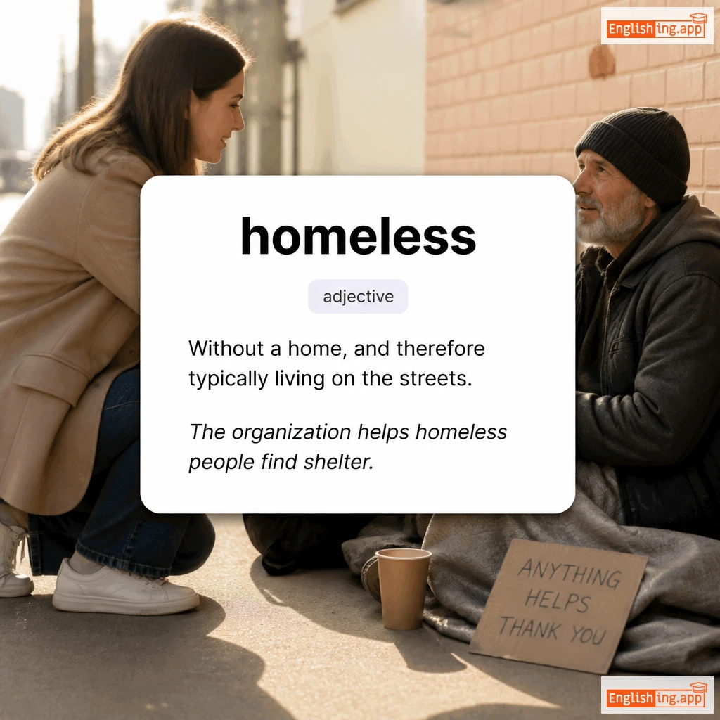 homeless definition card — visual illustration of the meaning