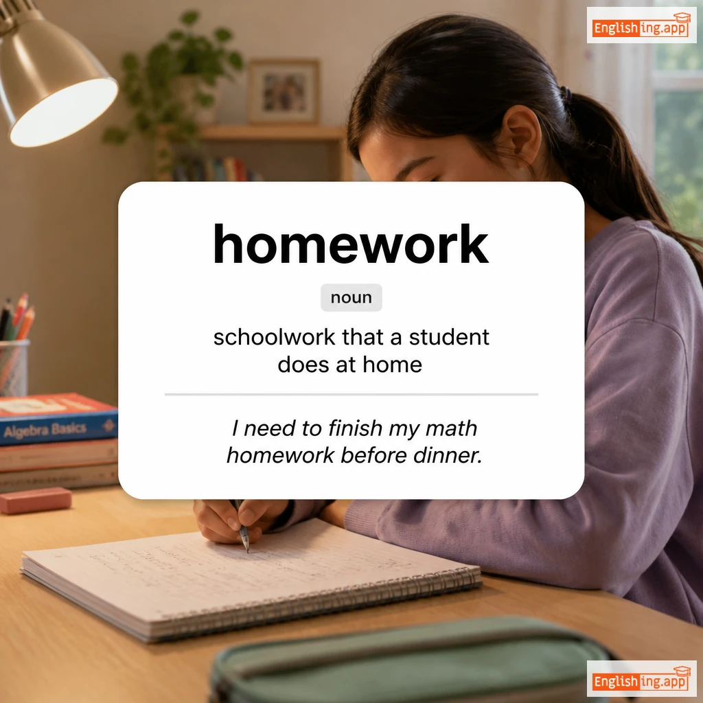 homework definition card — visual illustration of the meaning