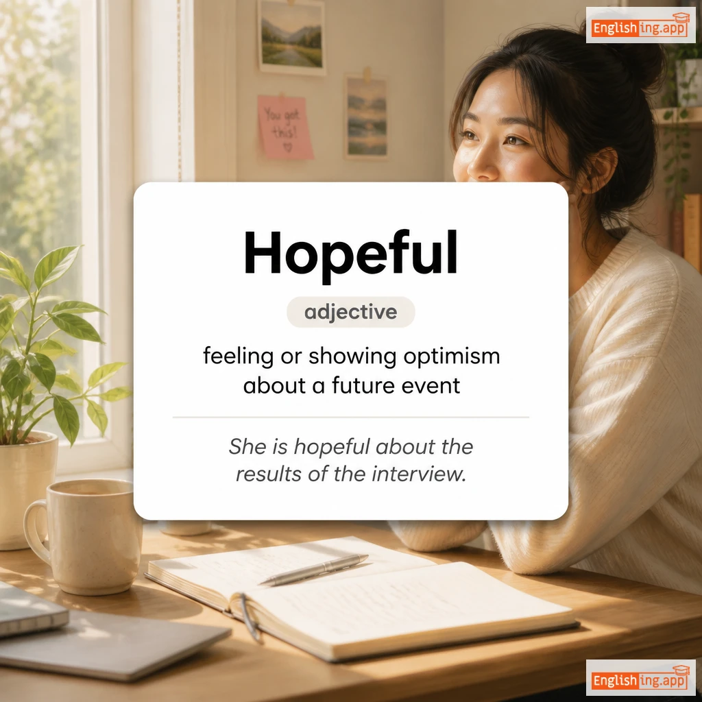Hopeful definition card — visual illustration of the meaning