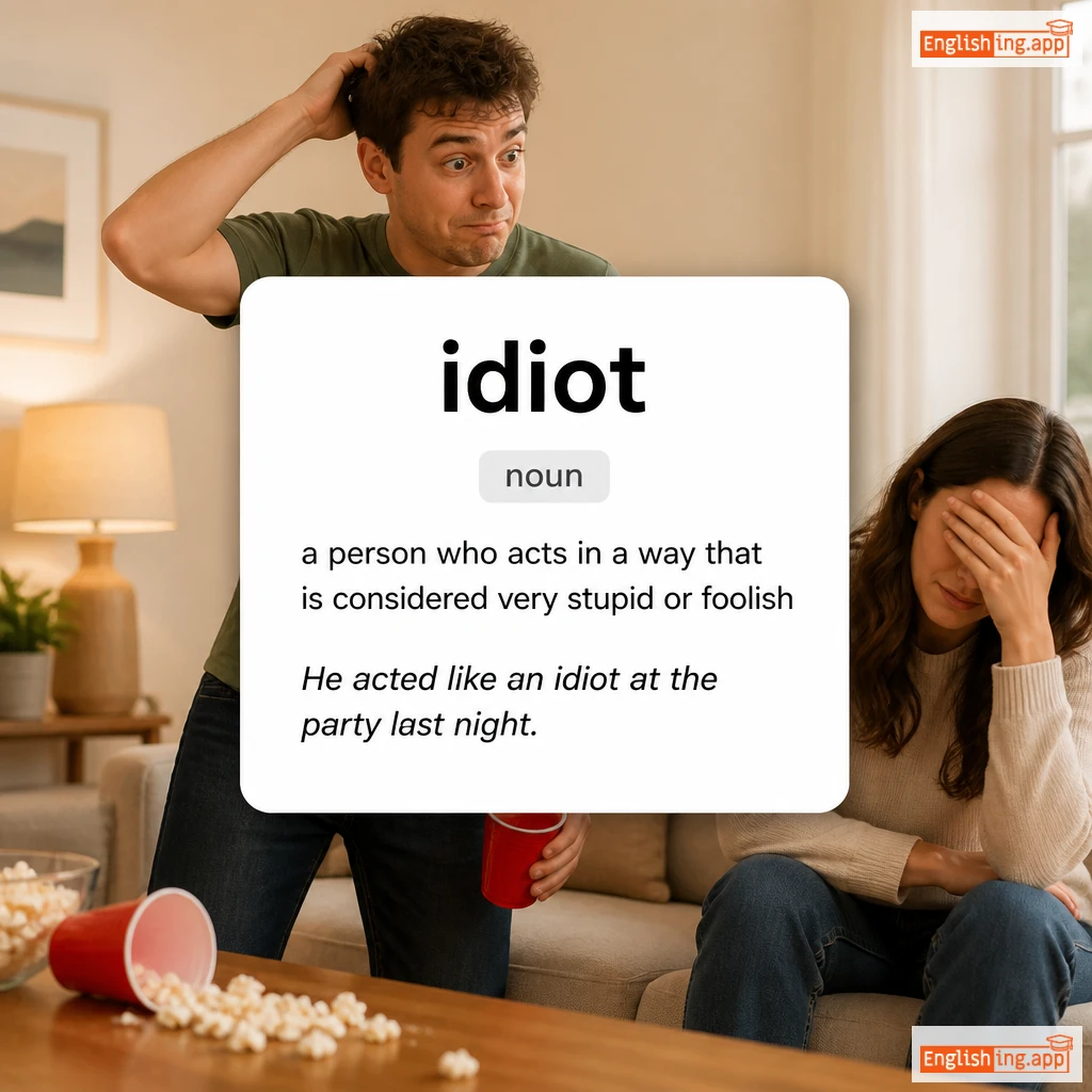 idiot definition card — visual illustration of the meaning