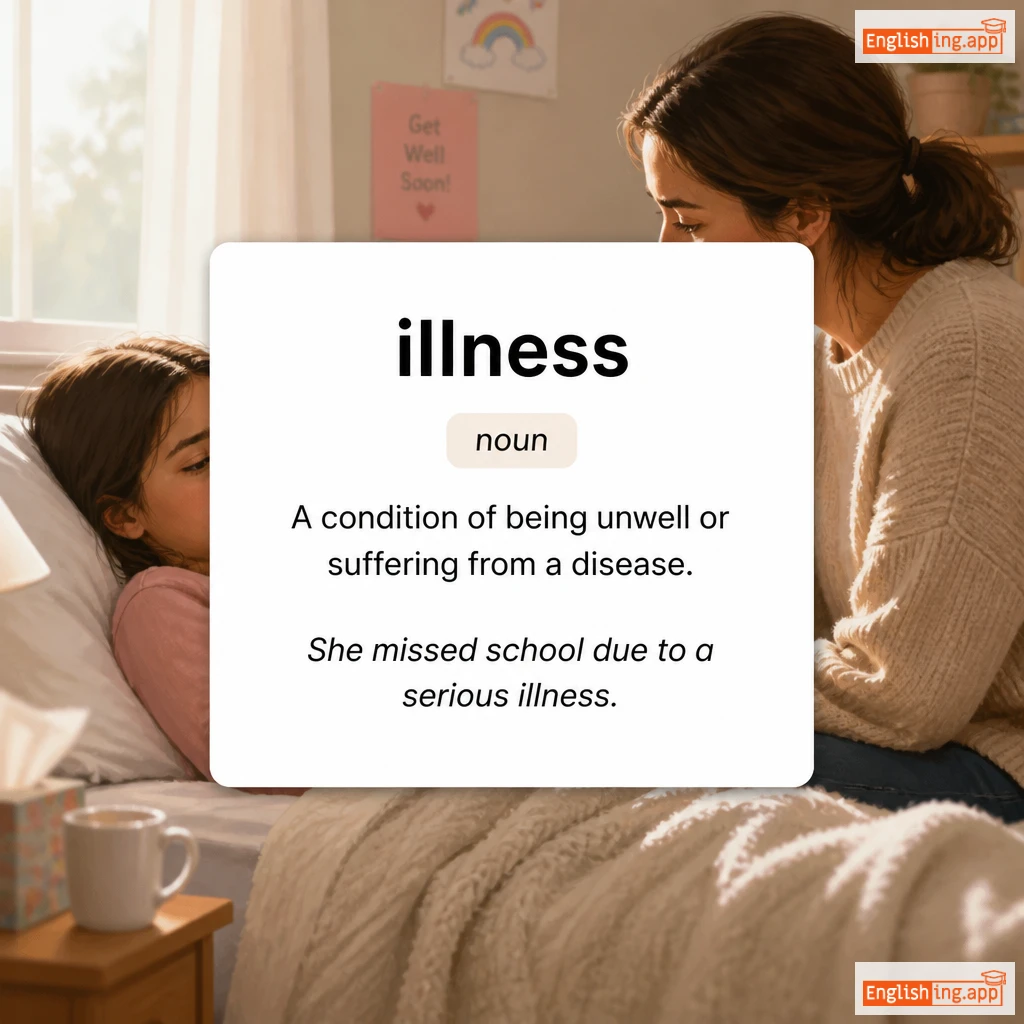 illness definition card — visual illustration of the meaning