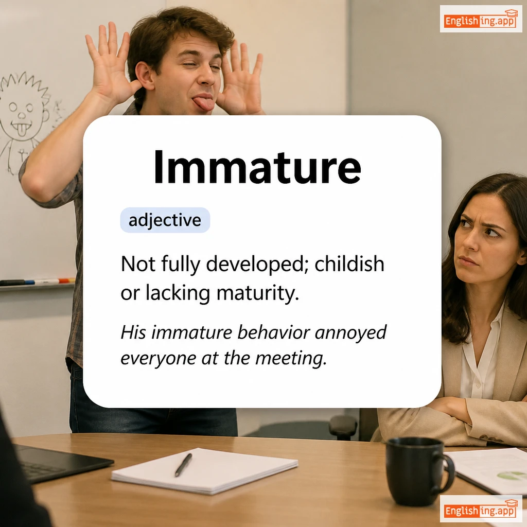 Immature definition card — visual illustration of the meaning