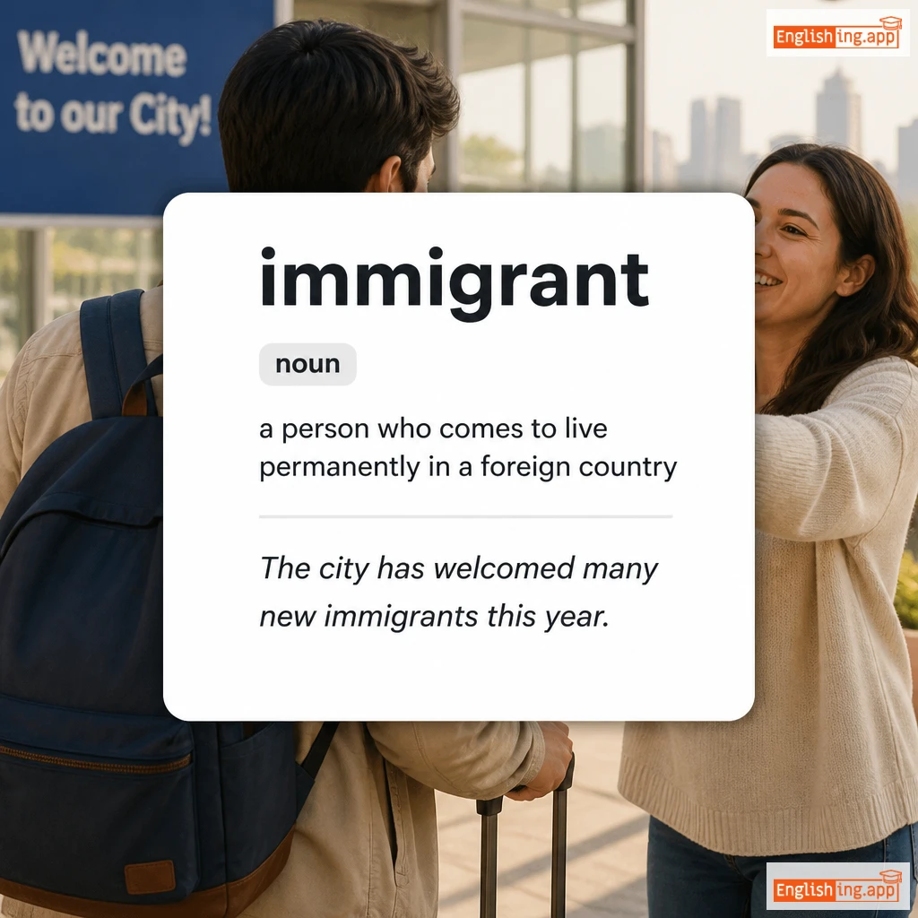 immigrant definition card — visual illustration of the meaning