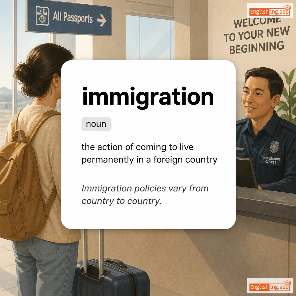 immigration definition card — visual illustration of the meaning