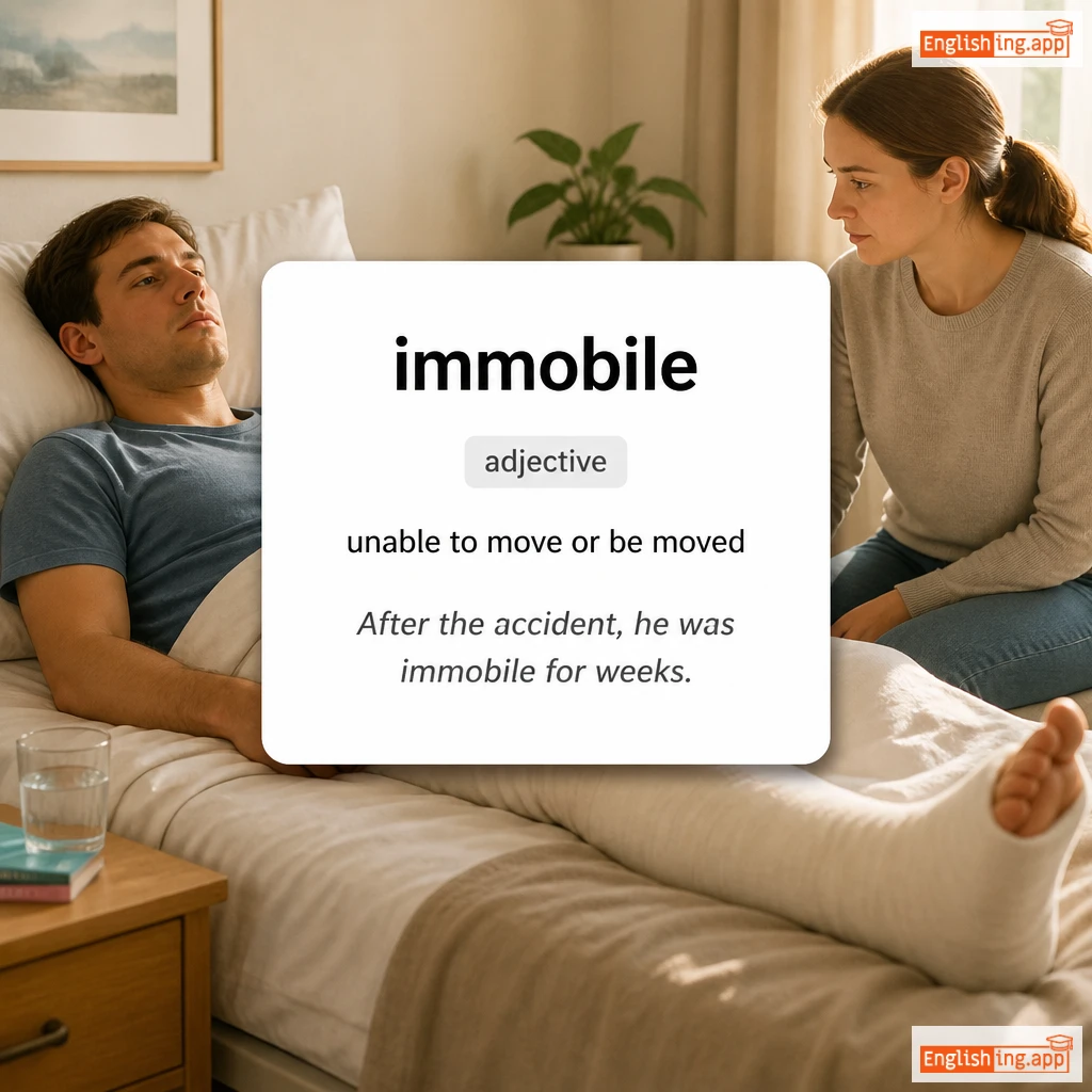 immobile definition card — visual illustration of the meaning