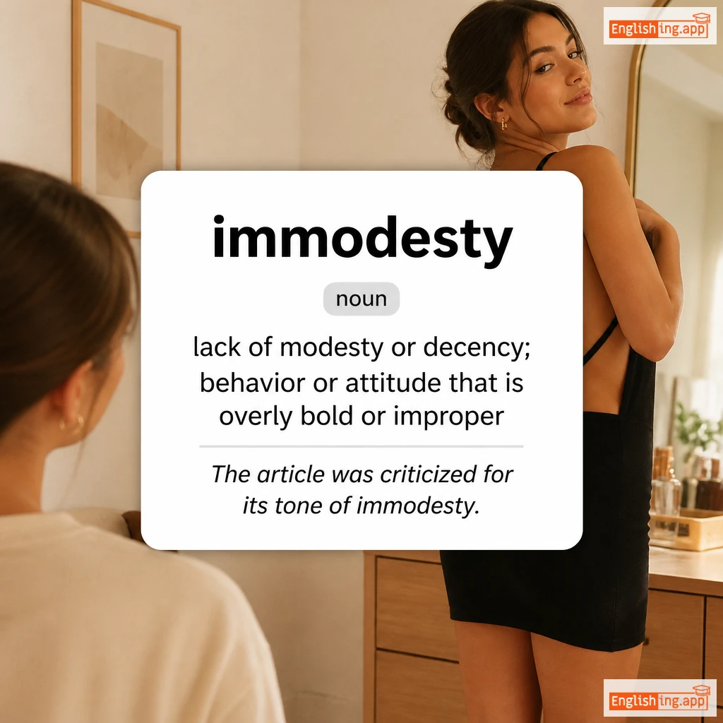 immodesty definition card — visual illustration of the meaning