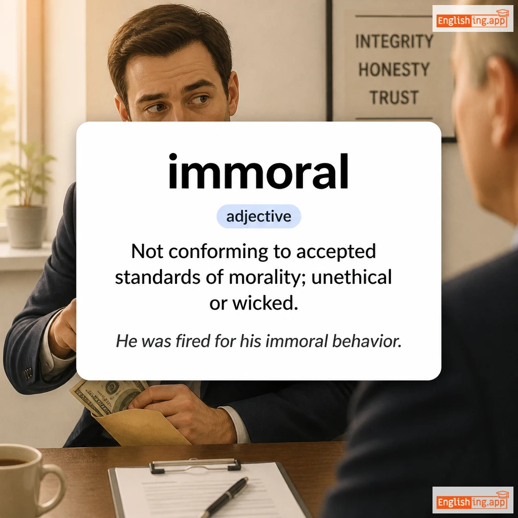 immoral definition card — visual illustration of the meaning