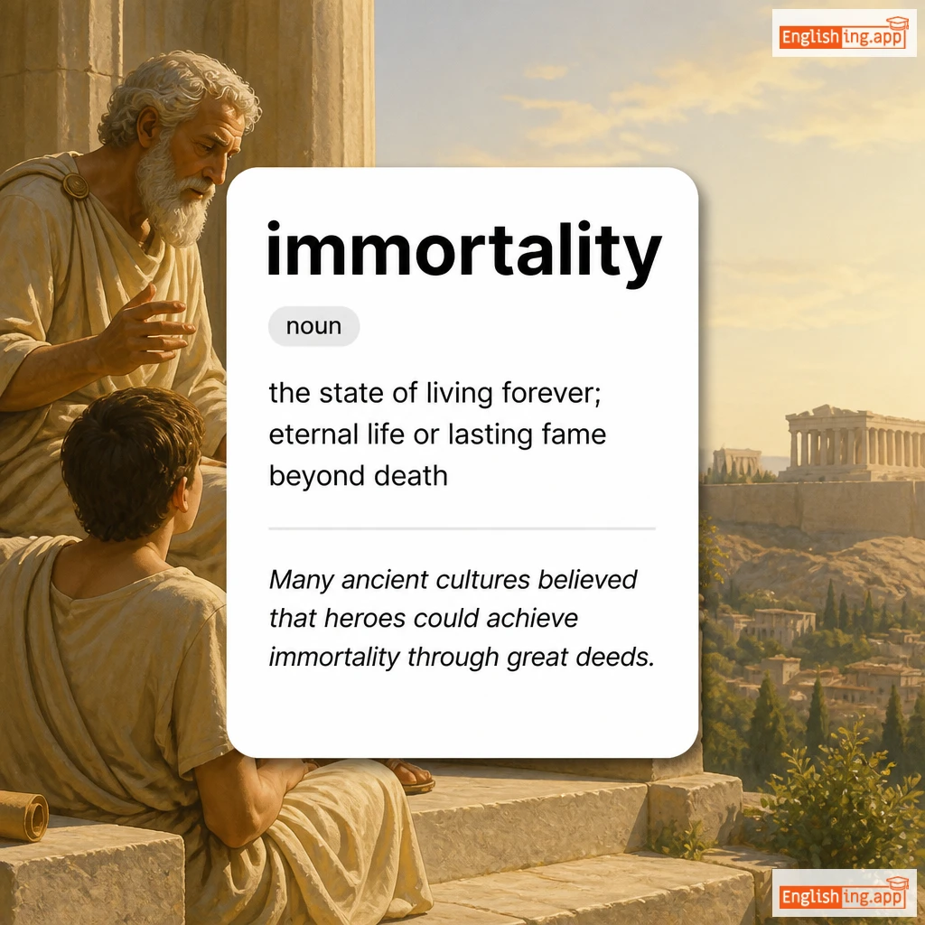 immortality definition card — visual illustration of the meaning