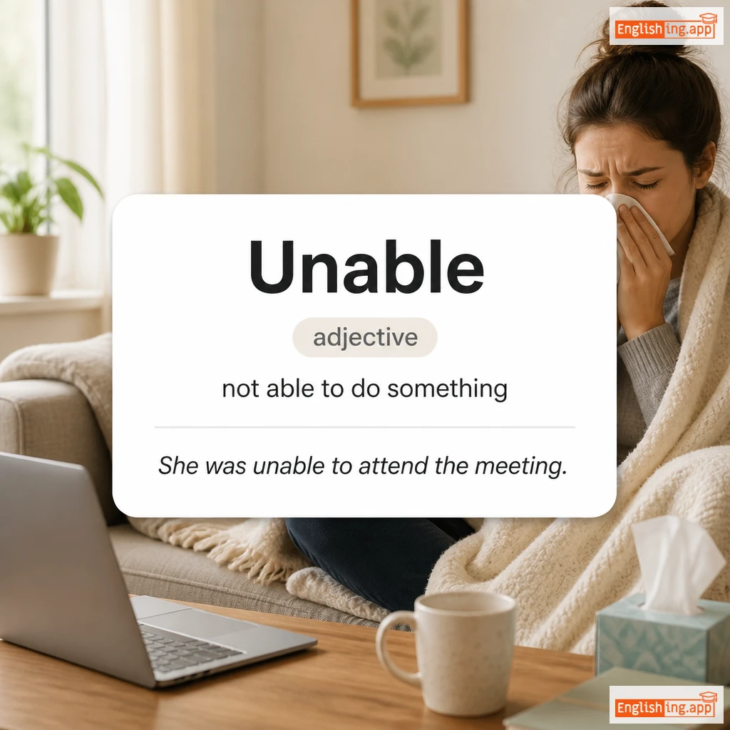 Unable definition card — visual illustration of the meaning