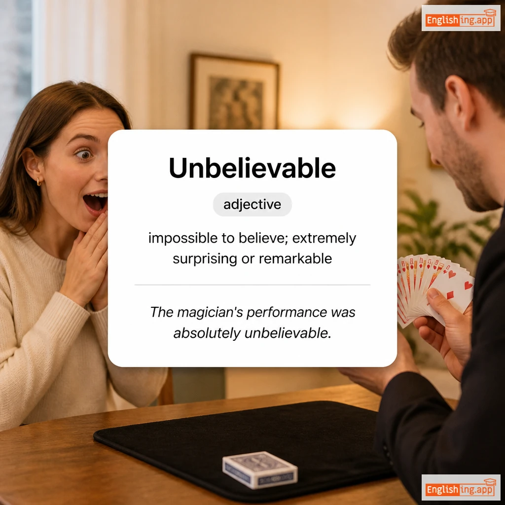 Unbelievable definition card — visual illustration of the meaning