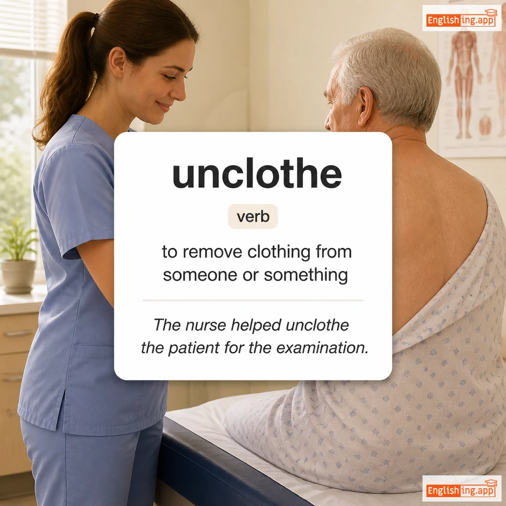 unclothe definition card — visual illustration of the meaning