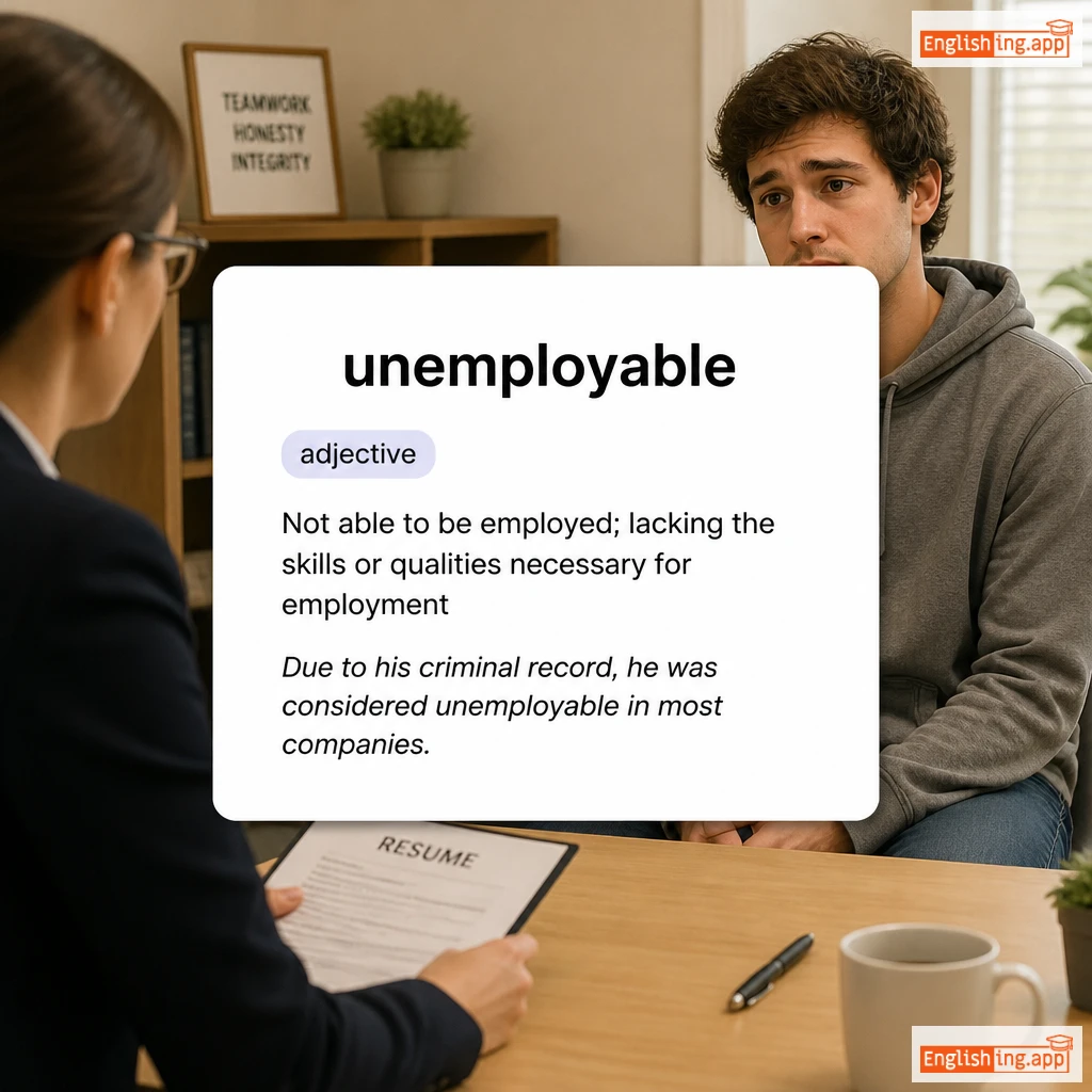 unemployable definition card — visual illustration of the meaning