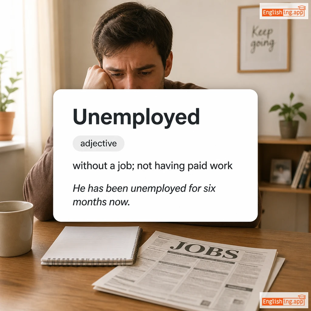 Unemployed definition card — visual illustration of the meaning
