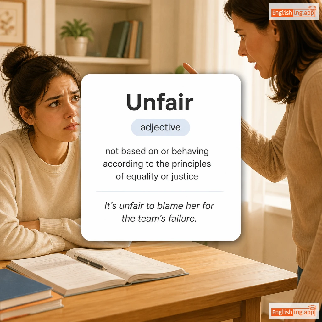 Unfair definition card — visual illustration of the meaning