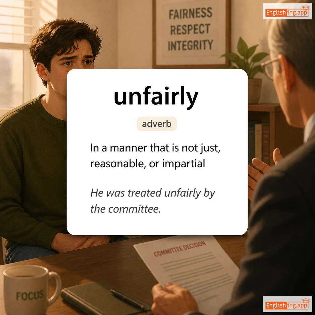 unfairly definition card — visual illustration of the meaning