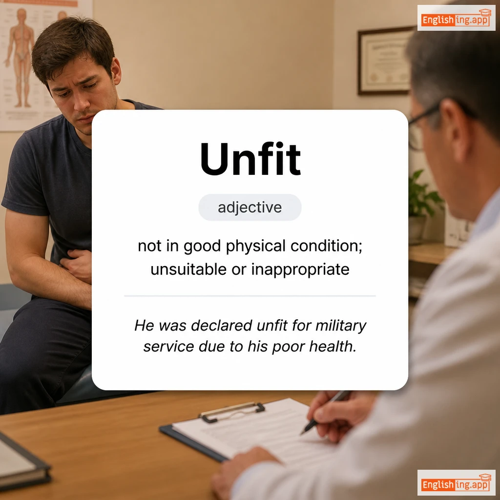 Unfit definition card — visual illustration of the meaning