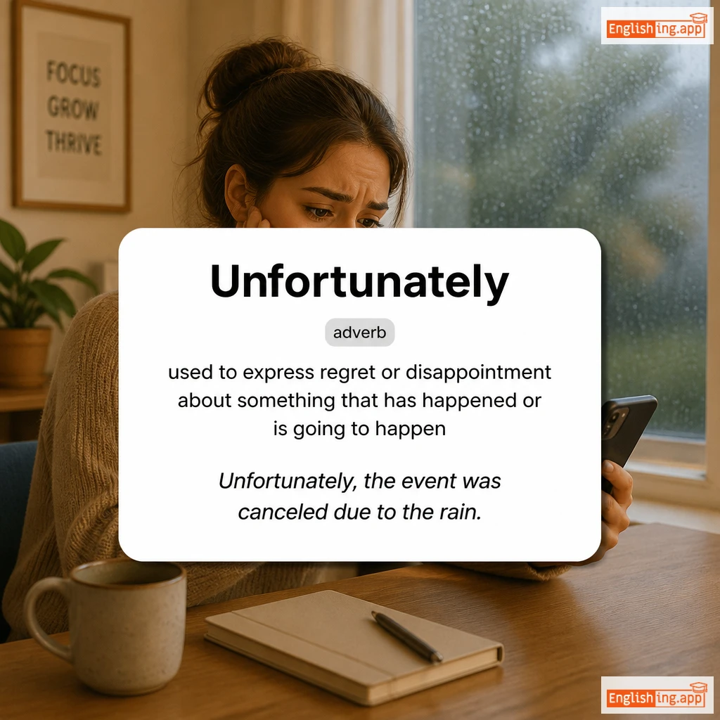 Unfortunately definition card — visual illustration of the meaning
