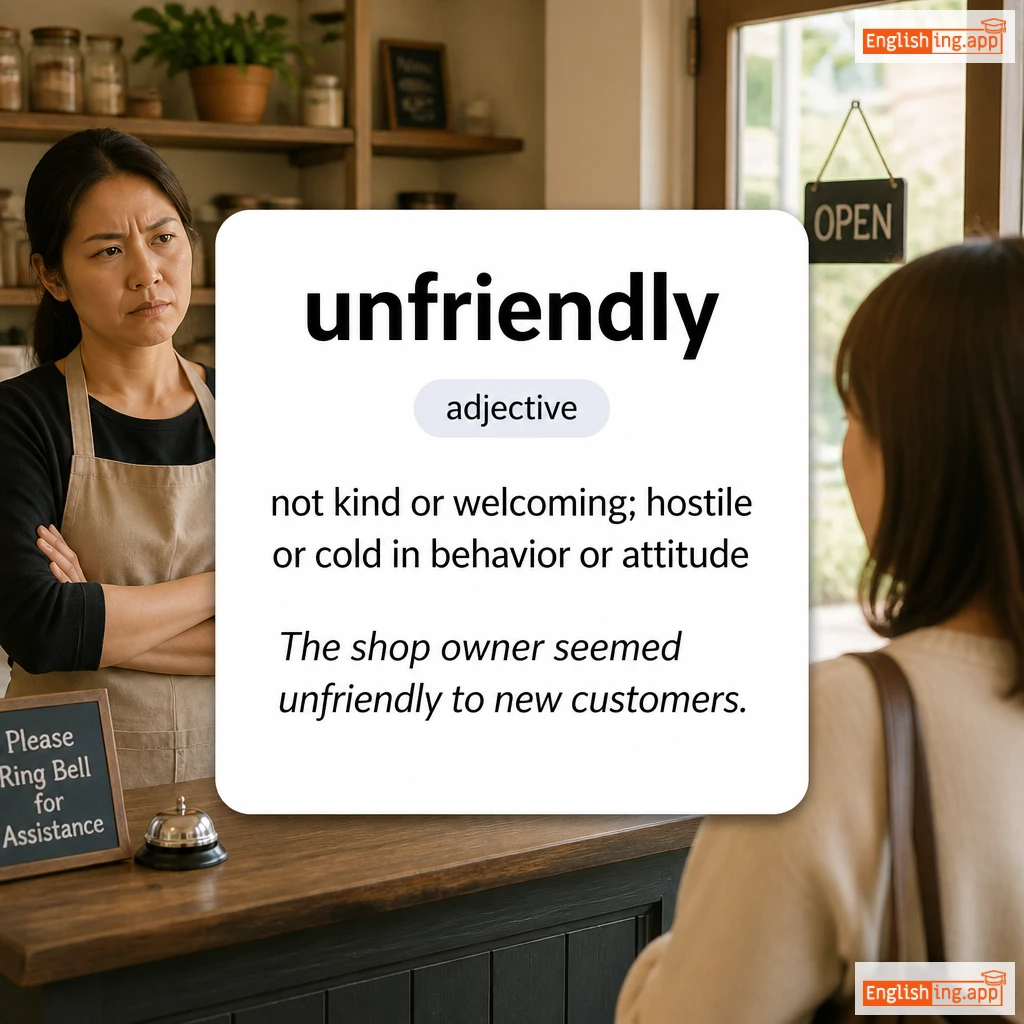 unfriendly definition card — visual illustration of the meaning