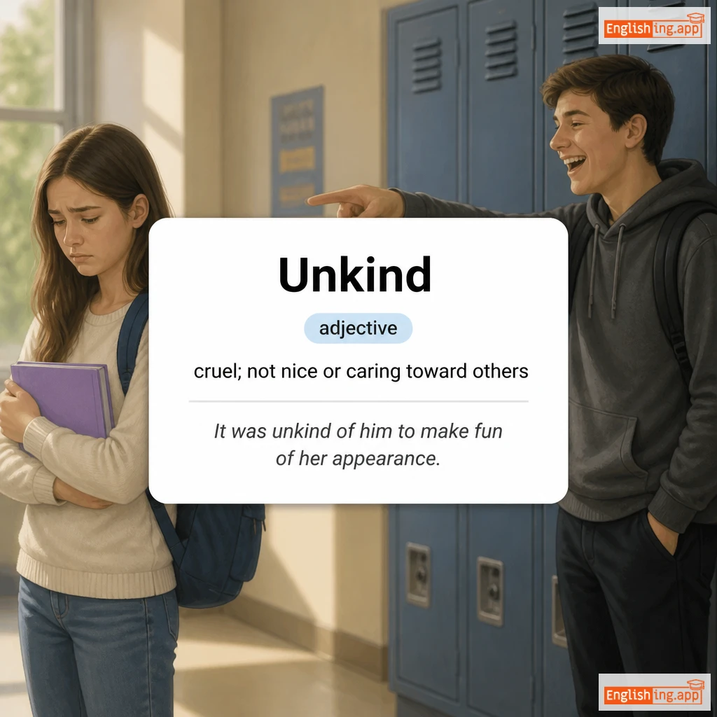 Unkind definition card — visual illustration of the meaning