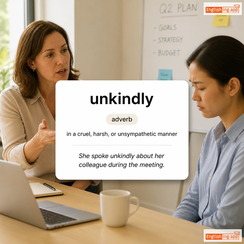 unkindly definition card — visual illustration of the meaning