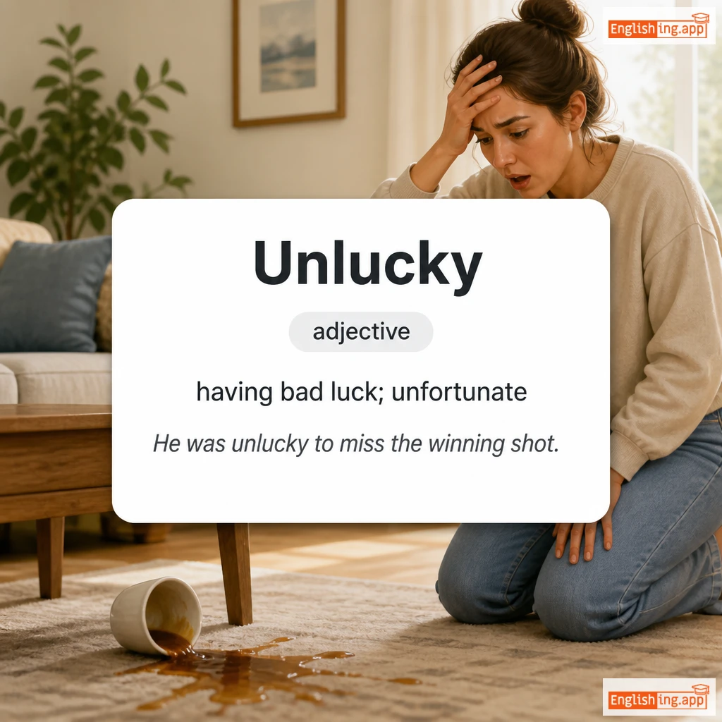 Unlucky definition card — visual illustration of the meaning