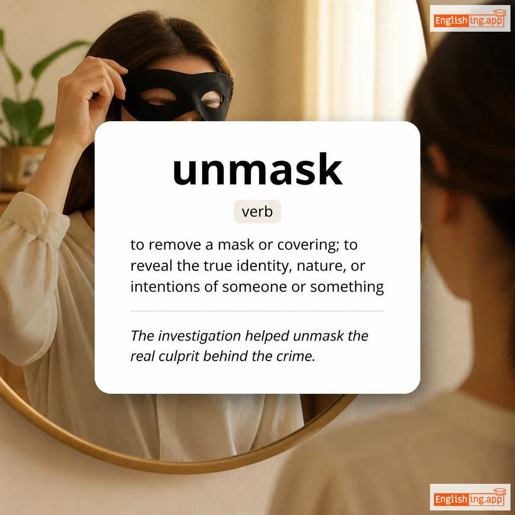 unmask definition card — visual illustration of the meaning