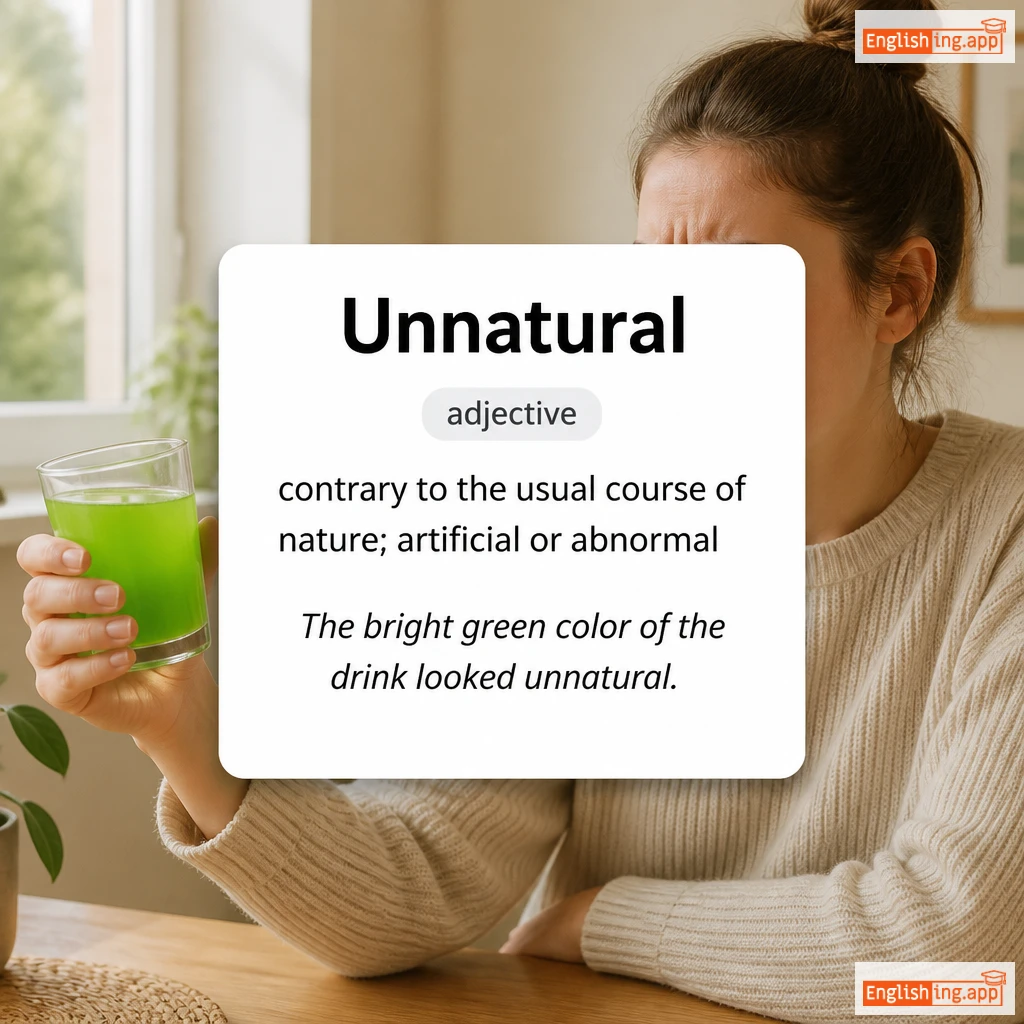 Unnatural definition card — visual illustration of the meaning
