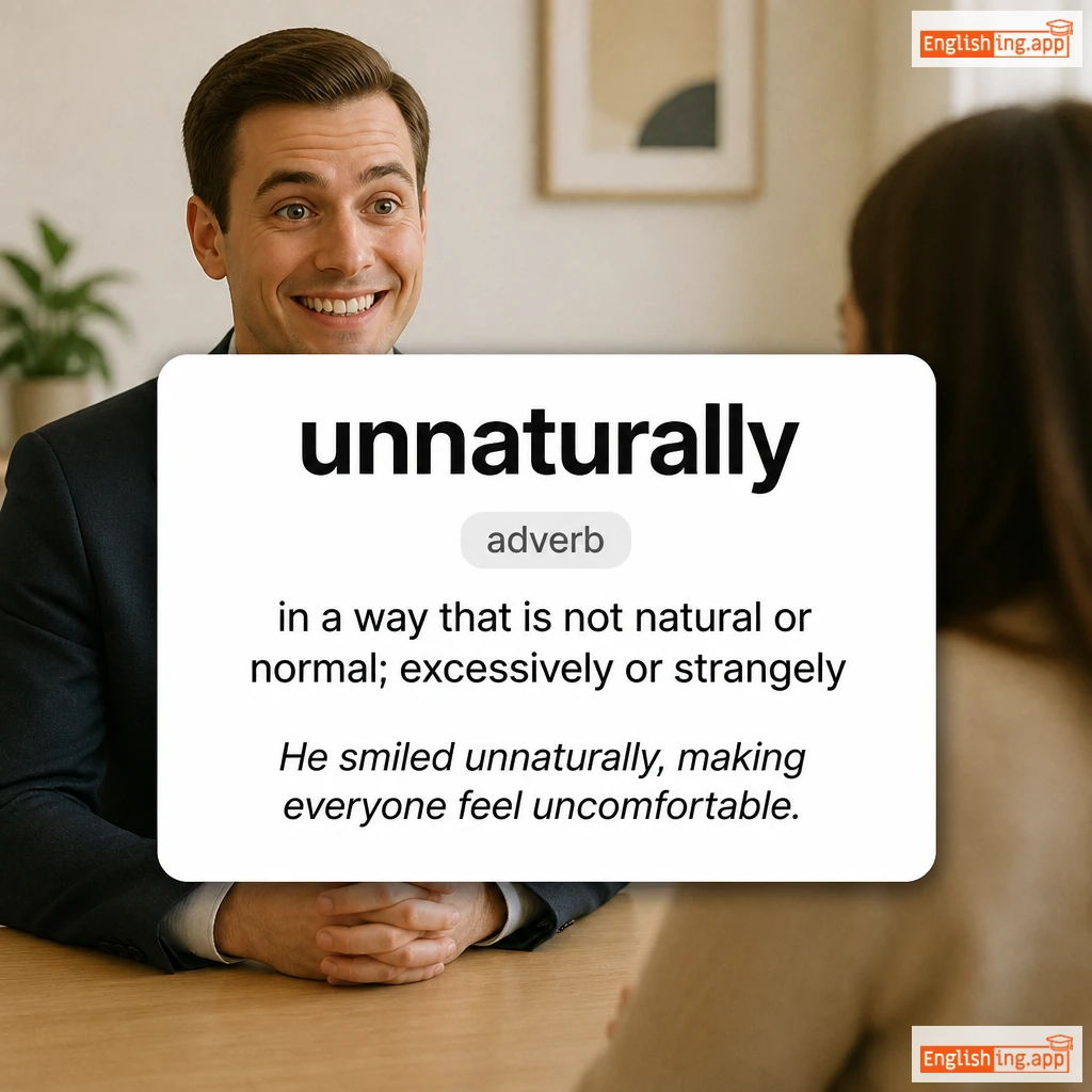 unnaturally definition card — visual illustration of the meaning
