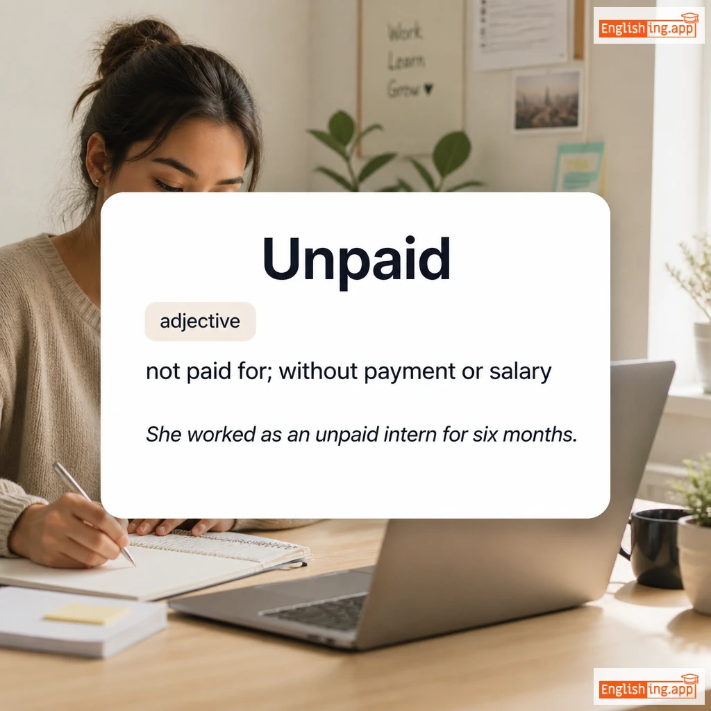 Unpaid definition card — visual illustration of the meaning