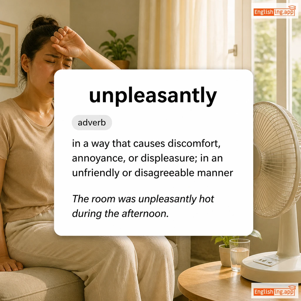 unpleasantly definition card — visual illustration of the meaning
