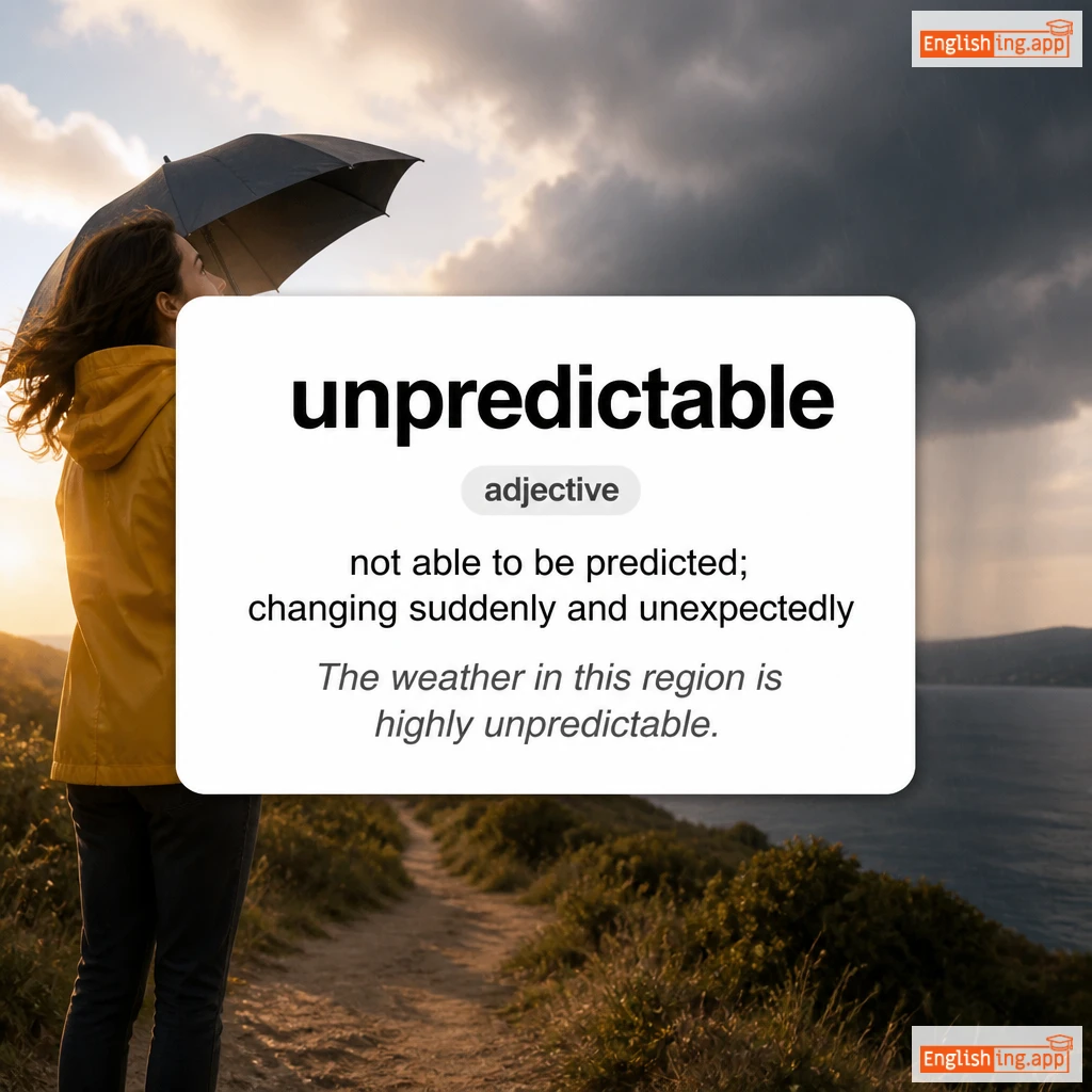 unpredictable definition card — visual illustration of the meaning