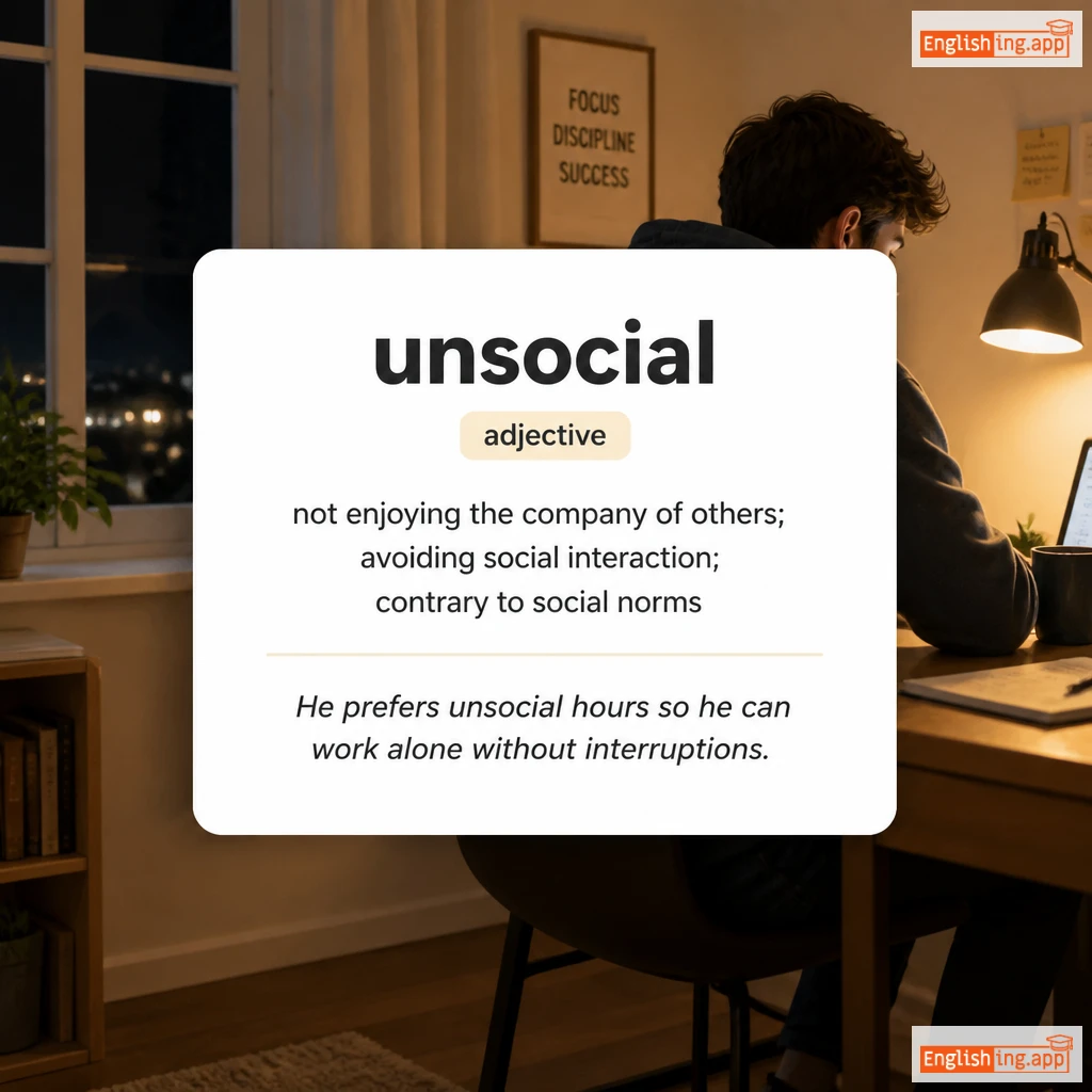 unsocial definition card — visual illustration of the meaning