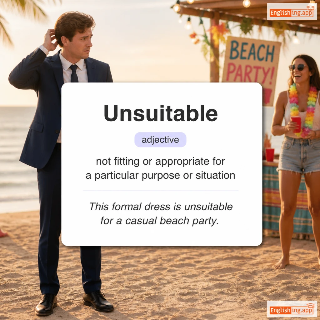 Unsuitable definition card — visual illustration of the meaning