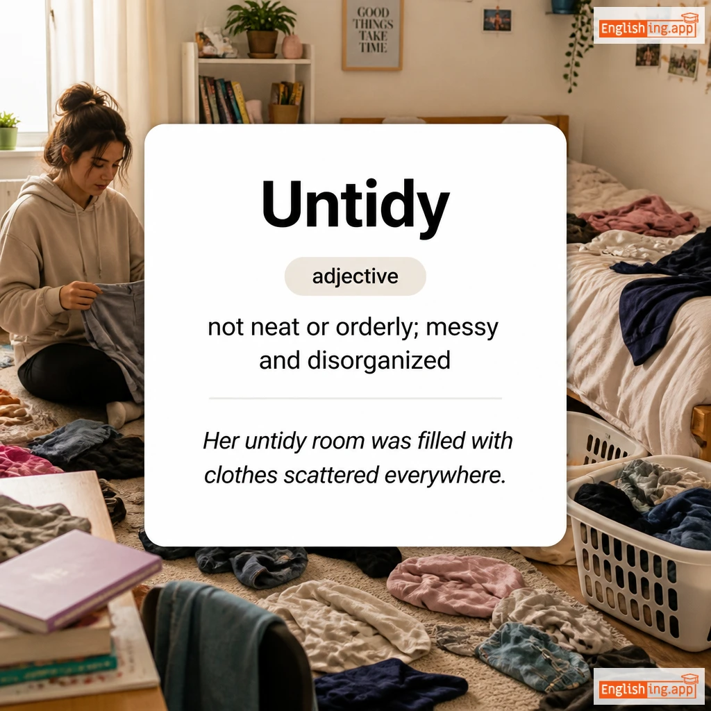 Untidy definition card — visual illustration of the meaning