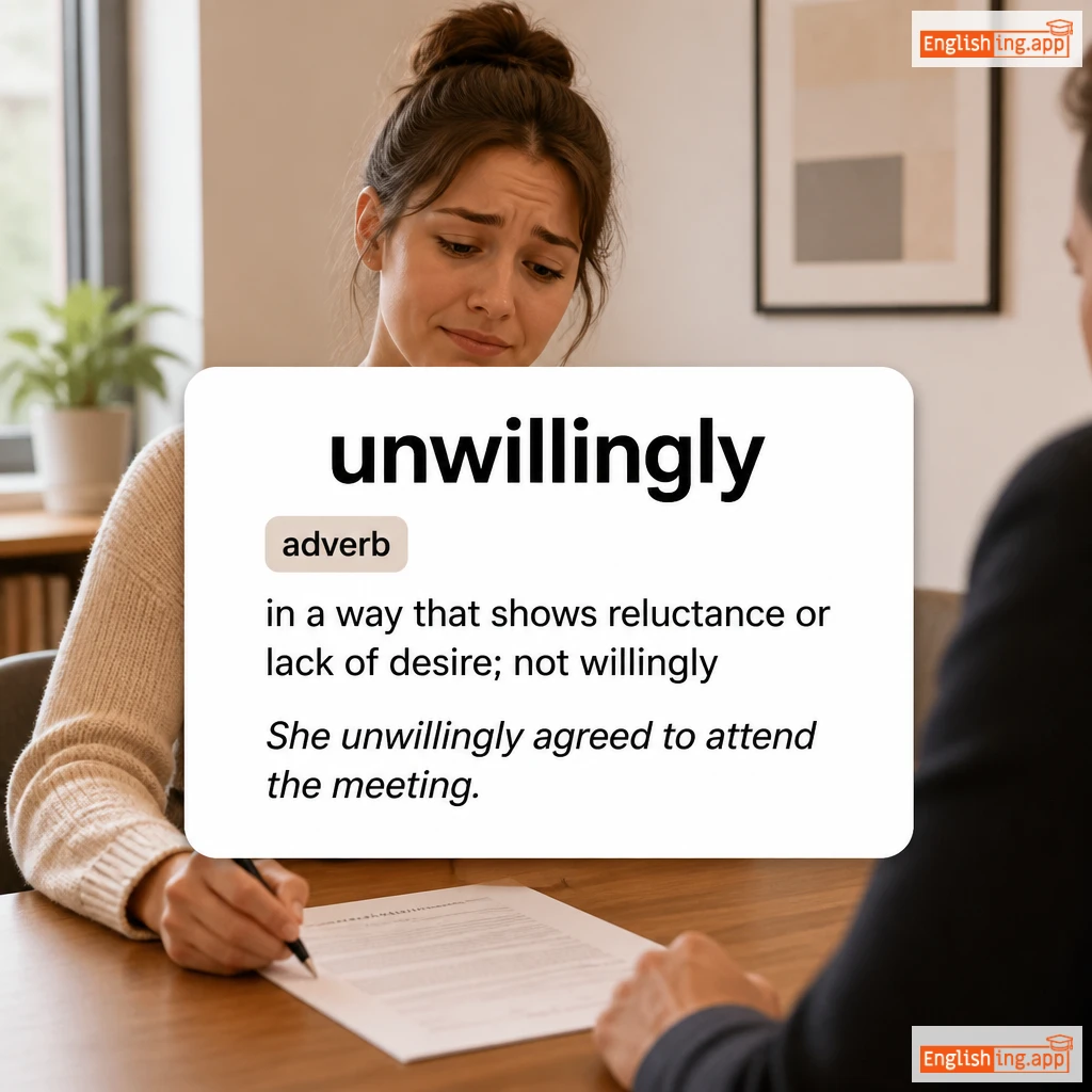 unwillingly definition card — visual illustration of the meaning